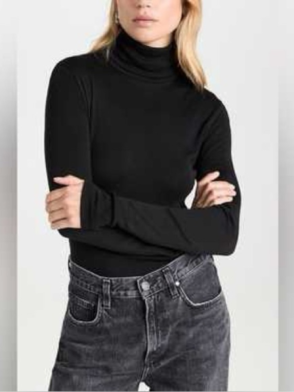 AYR Black Ribbed Turtleneck Sweater XS Minimalist Stretch Knit Top